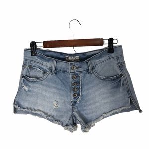 FREE PEOPLE Distressed Raw Hem Button Fly Cutoff Denim Shorts